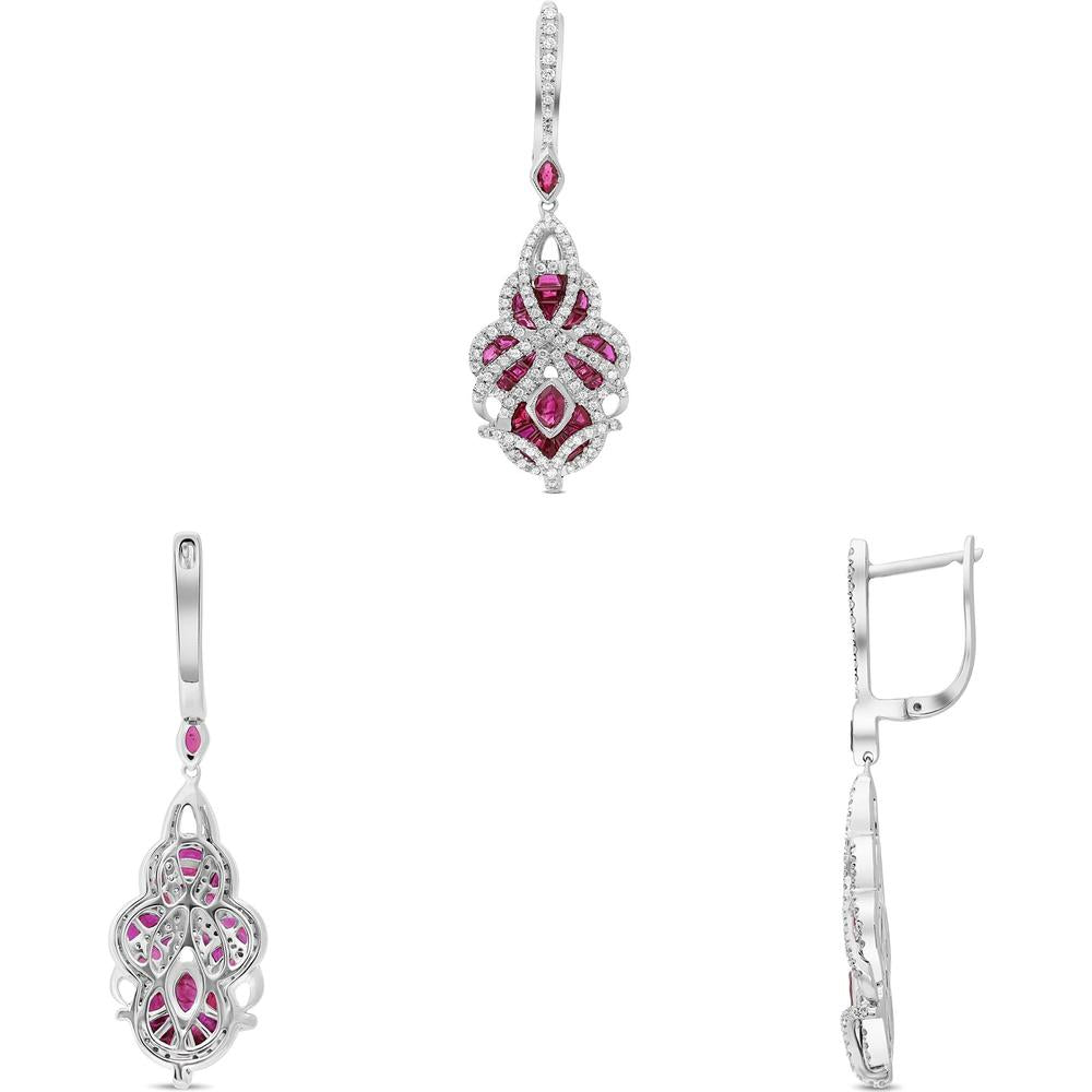 Roman & Jules - 18K White Gold Ruby and Diamond Drop Earrings - 2.85 Carat Total Ruby Weight, 0.72 Carat Total Diamond Weight