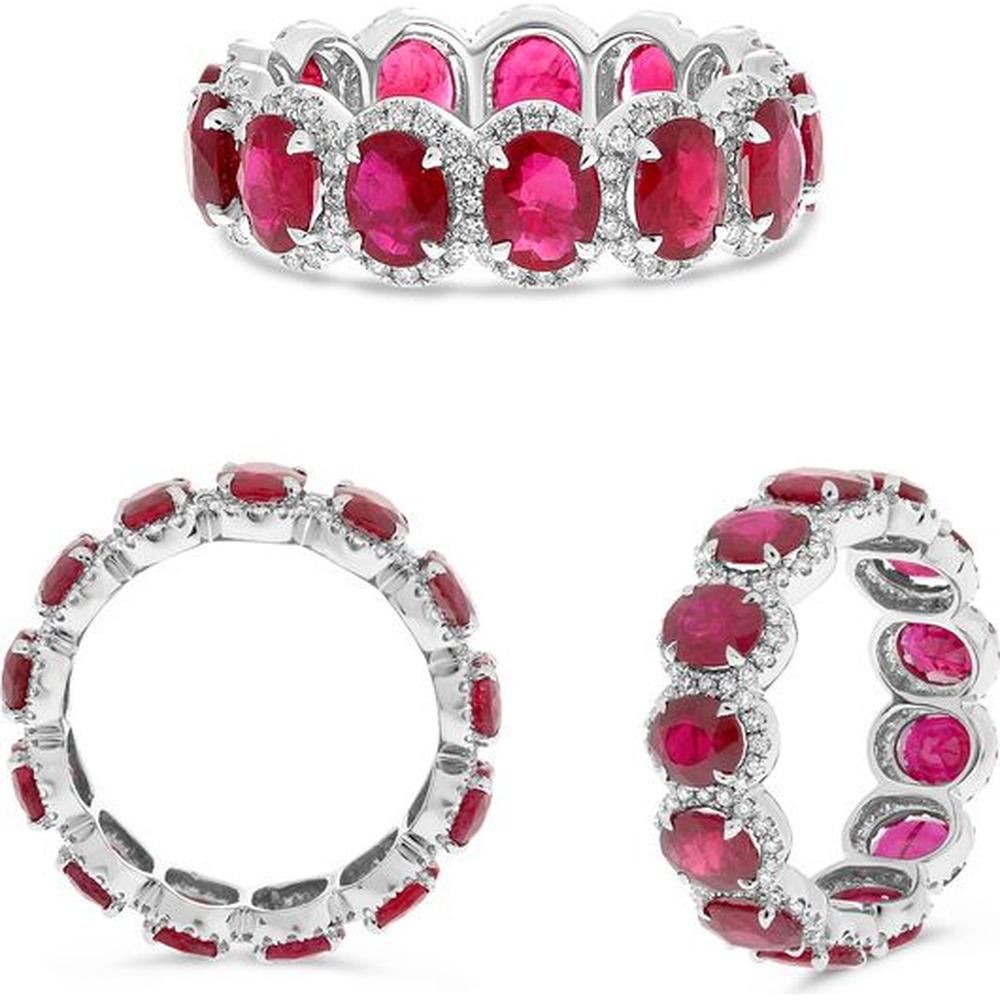 Roman & Jules - 18K White Gold Ruby and Diamond Eternity Ring - 0.54 Carat Total Diamond Weight
