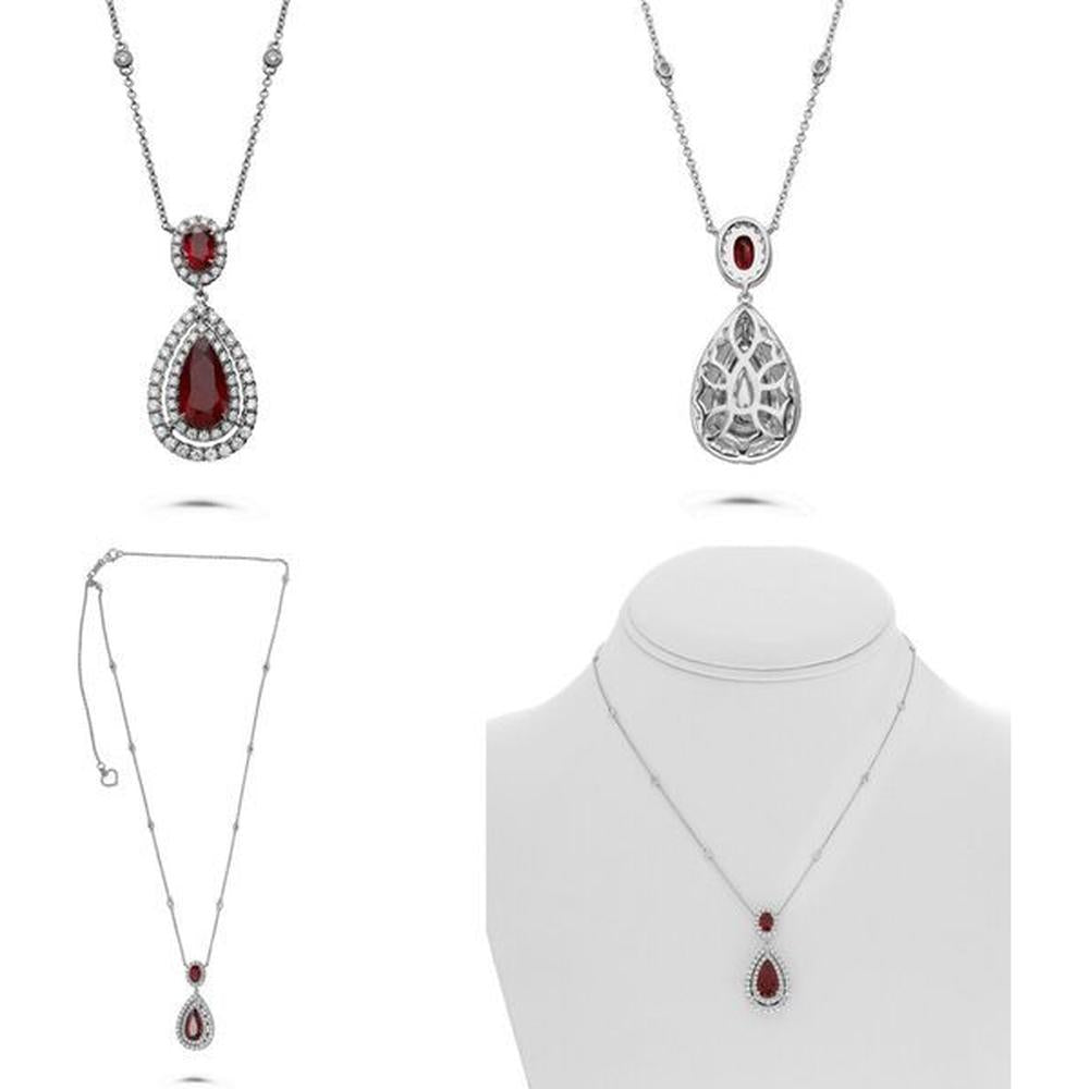Roman & Jules - 18K White Gold Ruby Pendant with Diamond Halo - 0.50 Carat Ruby, 0.85 Carat Diamond Total Weight
