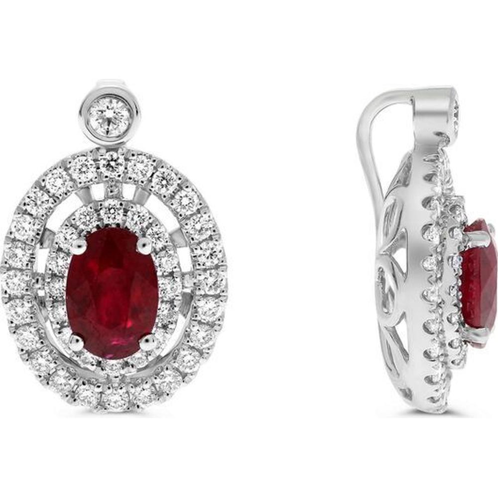 Roman & Jules - 18K White Gold Ruby Pendant with Double Halo of Round Diamonds - 0.59 Carat Total Diamond Weight