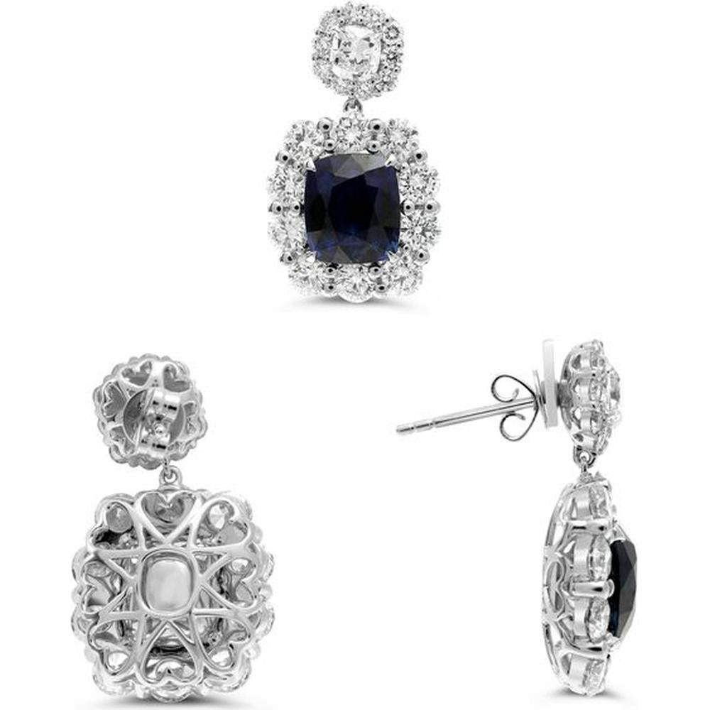 Roman & Jules - 18K White Gold Sapphire and Diamond Drop Earrings - 8.08 Carat Total Gem Weight