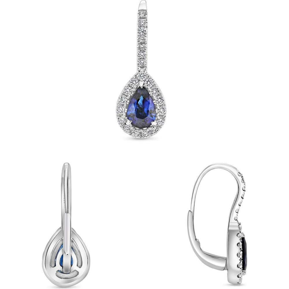 Roman & Jules - 18K White Gold Sapphire and Diamond Drop Leverback Earrings - 0.45 Carat Total Diamond Weight, 1.62 Carat Total Sapphire Weight