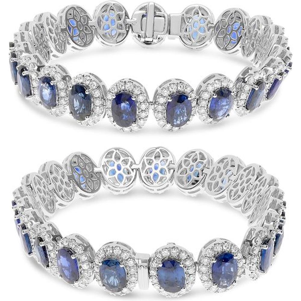 Roman & Jules - 18K White Gold Sapphire and Diamond Halo Bracelet - 4.00 Carat Total Diamond Weight