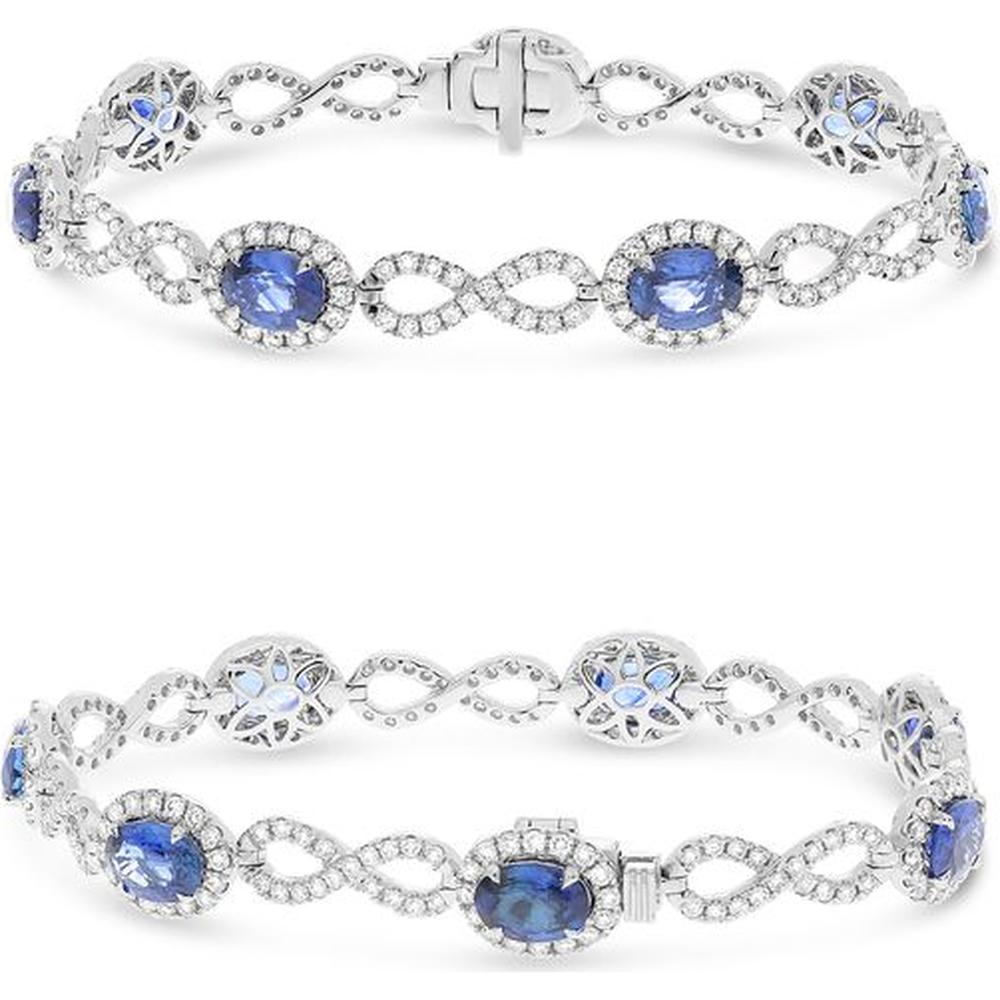 Roman & Jules - 18K White Gold Sapphire and Diamond Infinity Bracelet with Halo Setting - 2.46 Carat Total Diamond Weight