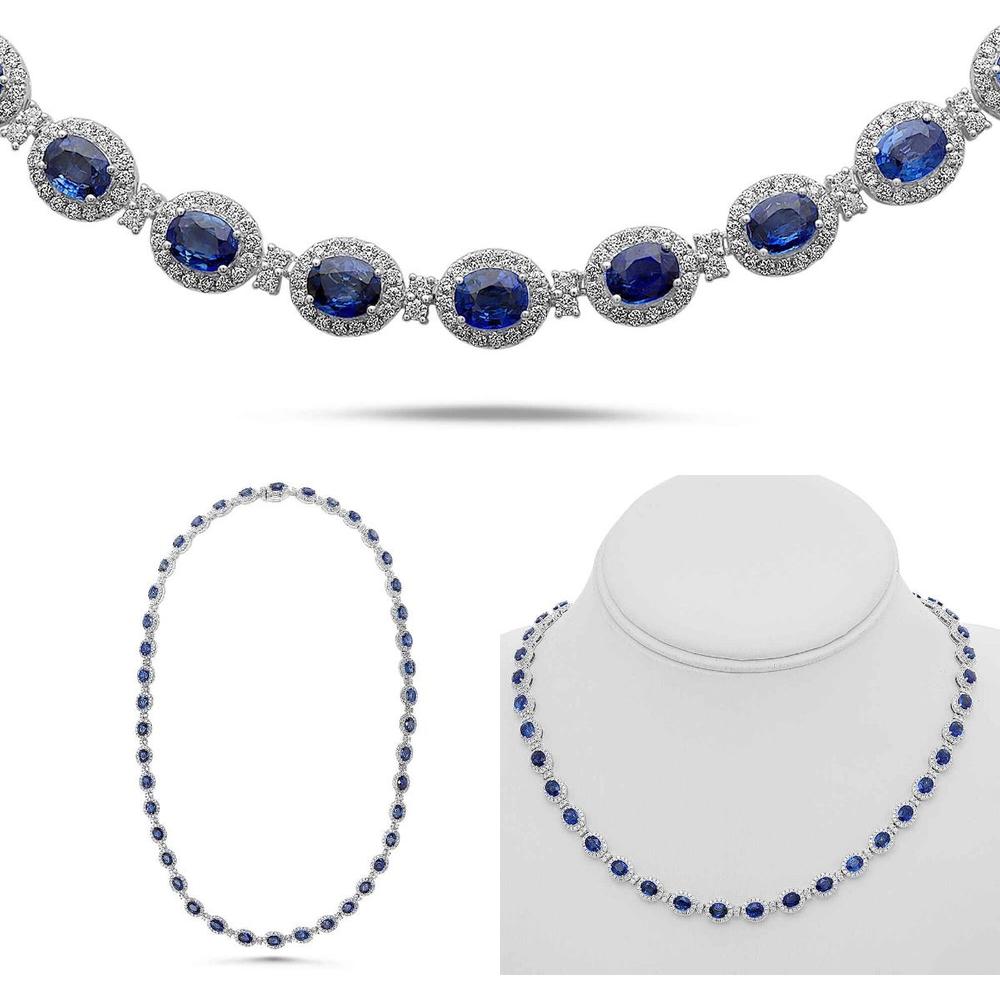 Roman & Jules - 18K White Gold Sapphire and Diamond Necklace with Oval Sapphires and Round Diamonds - 17.09 Carat Total Sapphire Weight, 4.34 Carat Total Diamond Weight