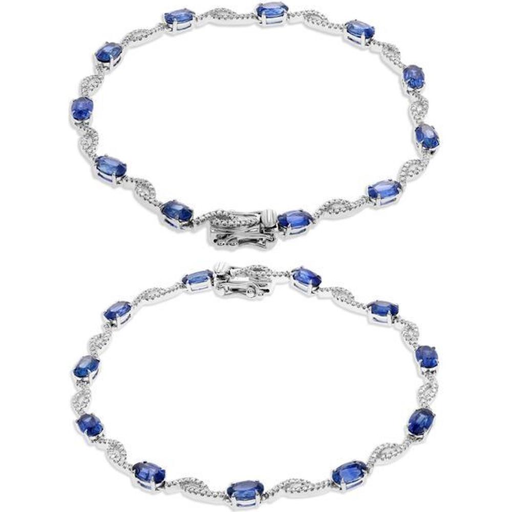 Roman & Jules - 18K White Gold Sapphire and Diamond Tennis Bracelet - 4.45 Carat Total Sapphire Weight, 0.37 Carat Total Diamond Weight
