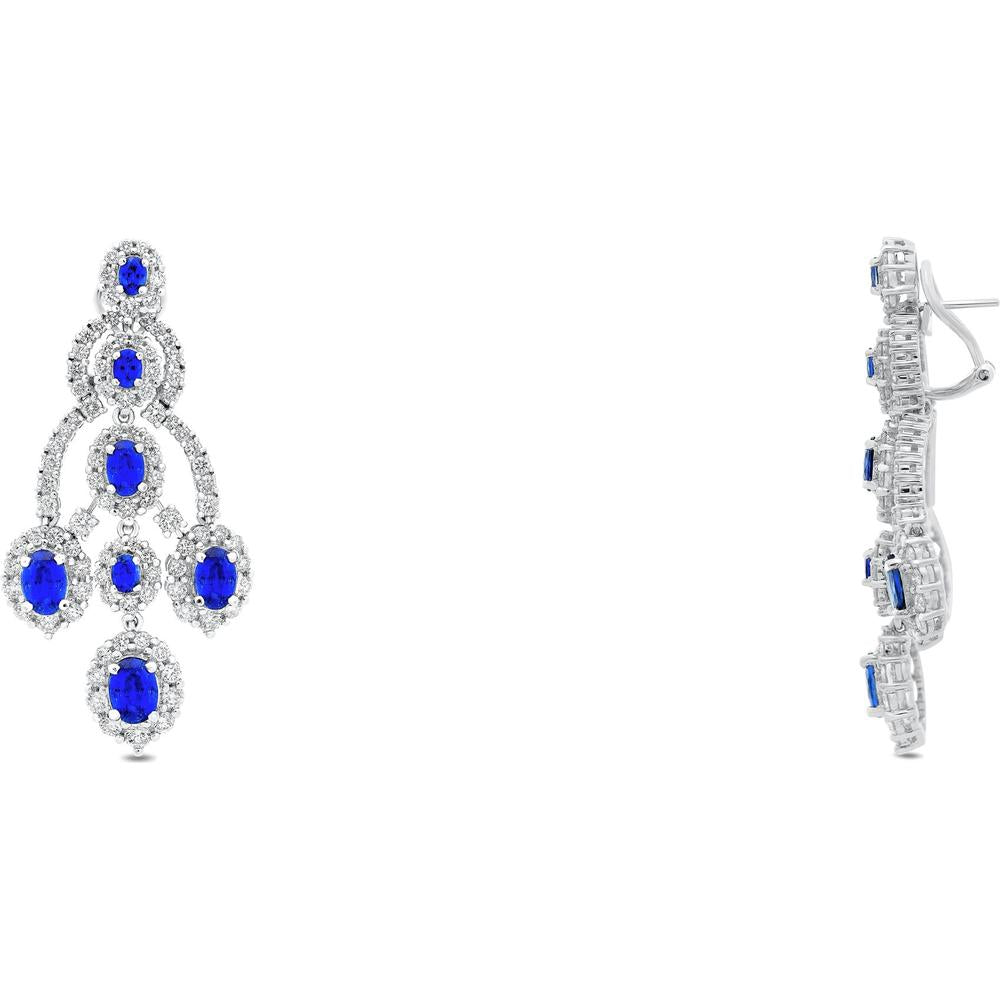 Roman & Jules - 18K White Gold Sapphire Earrings with Diamond Halo - 1.00 Carat Total Sapphire Weight, 5.82 Carat Total Diamond Weight