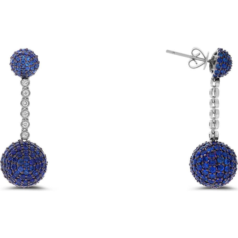 Roman & Jules - 18K White Gold Sapphire Pave Ball Drop Earrings with Round Diamonds - 0.44 Carat Total Diamond Weight