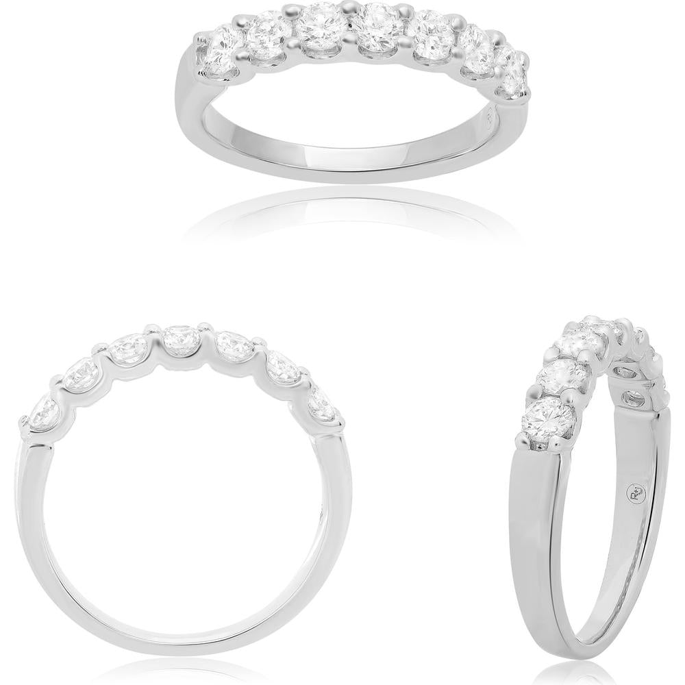 Roman & Jules - 18K White Gold Seven Stone Diamond Band with Round Cut Diamonds - 0.75 Carat Total Diamond Weight
