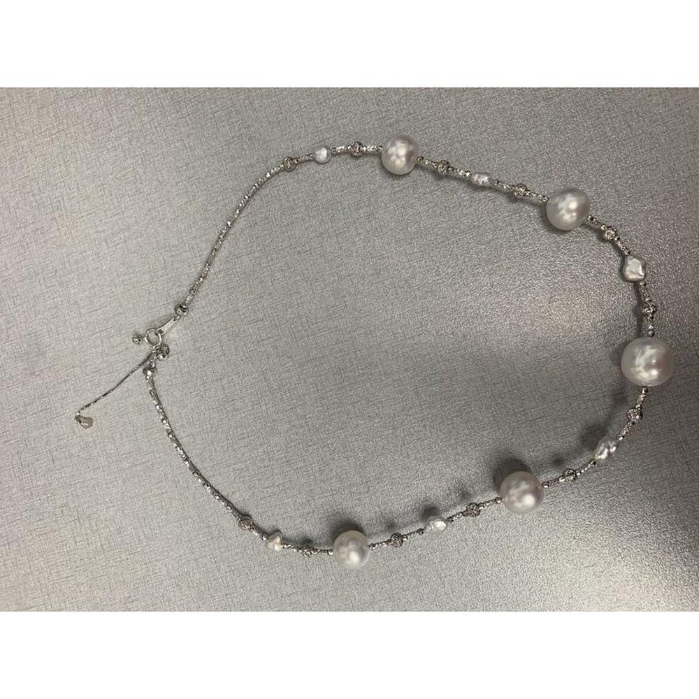Roman & Jules - 18K White Gold Station Necklace with 10-12mm South Sea Pearls