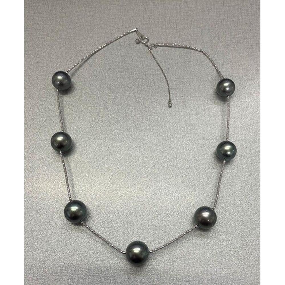 Roman & Jules - 18K White Gold Station Necklace with 12mm Pearls