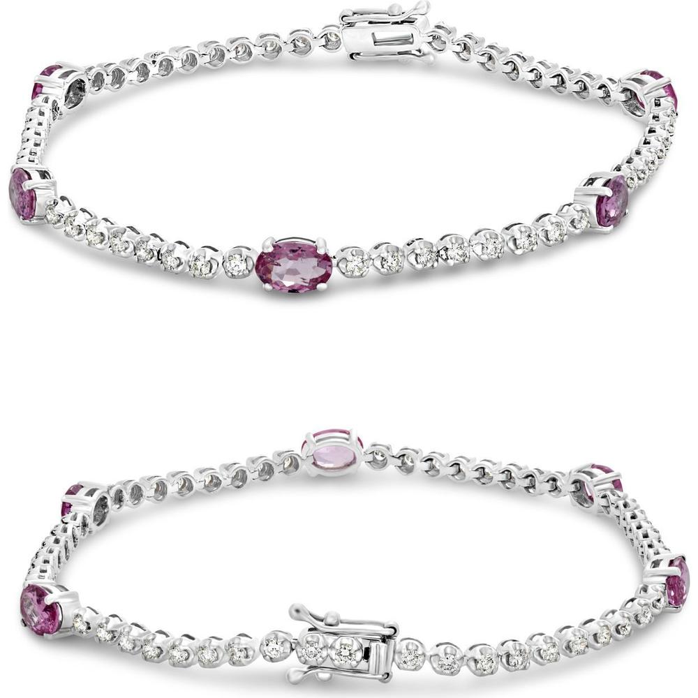 Roman & Jules - 18K White Gold Tennis Bracelet with Oval Pink Sapphires and Round Diamonds - 2.60 Carat Total Sapphire Weight, 1.00 Carat Total Diamond Weight