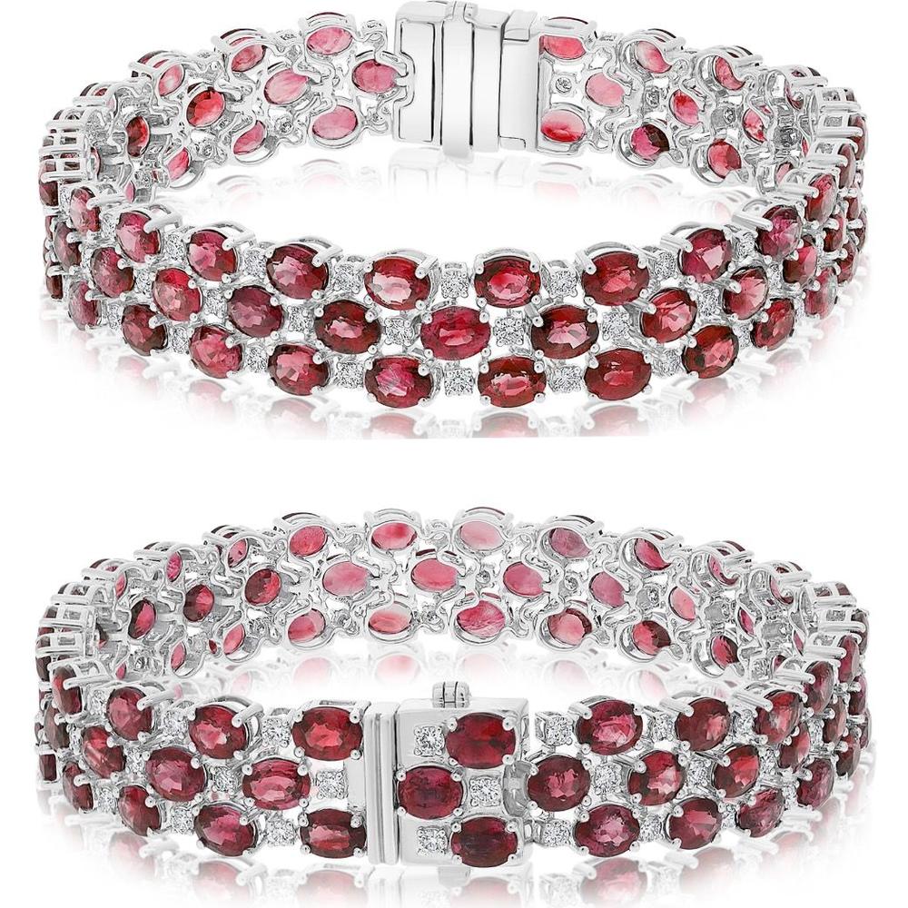Roman & Jules - 18K White Gold Tennis Bracelet with Oval Rubies and Round Diamonds - 1.66 Carat Total Diamond Weight