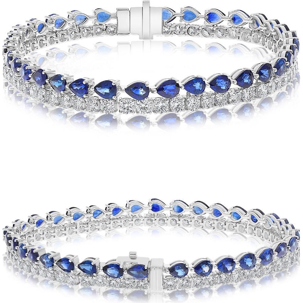 Roman & Jules - 18K White Gold Tennis Bracelet with Pear-Shaped Sapphires and Round Diamonds - 5.25 Carat Total Sapphire Weight, 10.05 Carat Total Diamond Weight