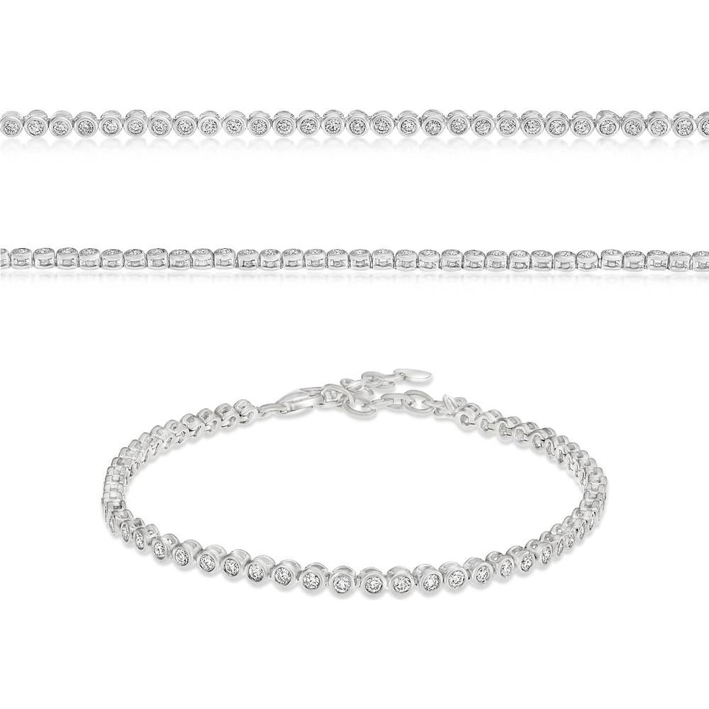 Roman & Jules - 18K White Gold Tennis Bracelet with Round Prong Set Diamonds - 1.00 Carat Total Diamond Weight