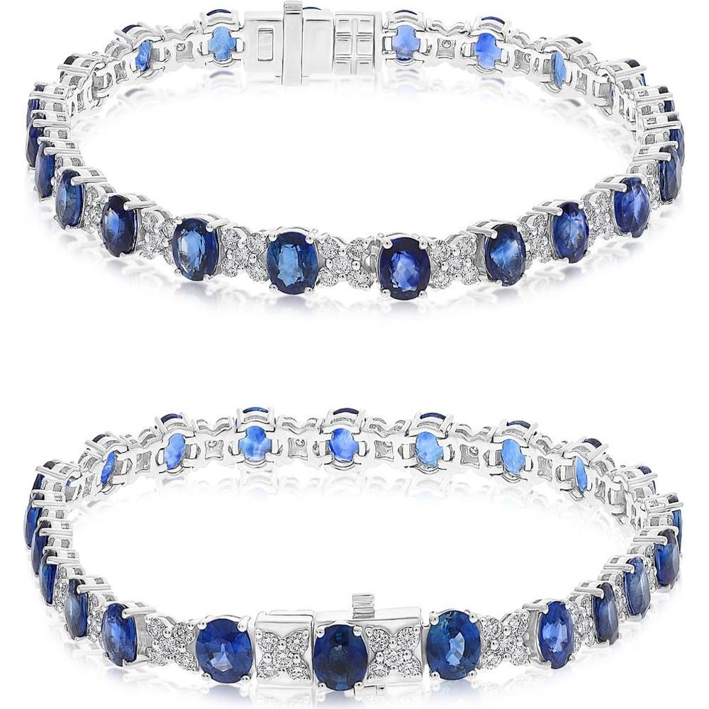 Roman & Jules - 18K White Gold Tennis Bracelet with Round Sapphires and Diamonds - 9.43 Carat Total Sapphire Weight, 1.80 Carat Total Diamond Weight