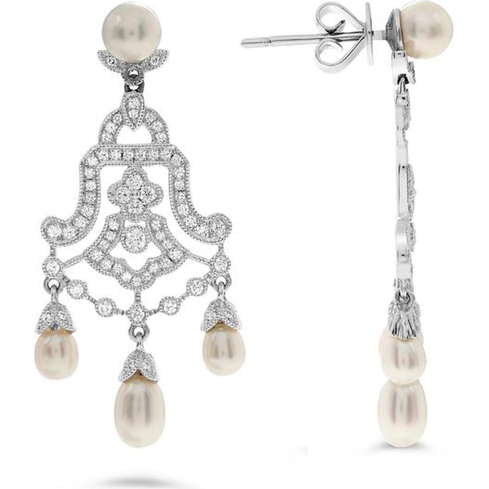 Roman & Jules - 18K White Gold Trueing Diamond and Pearl Chandelier Earrings - 0.66 Carat Total Diamond Weight