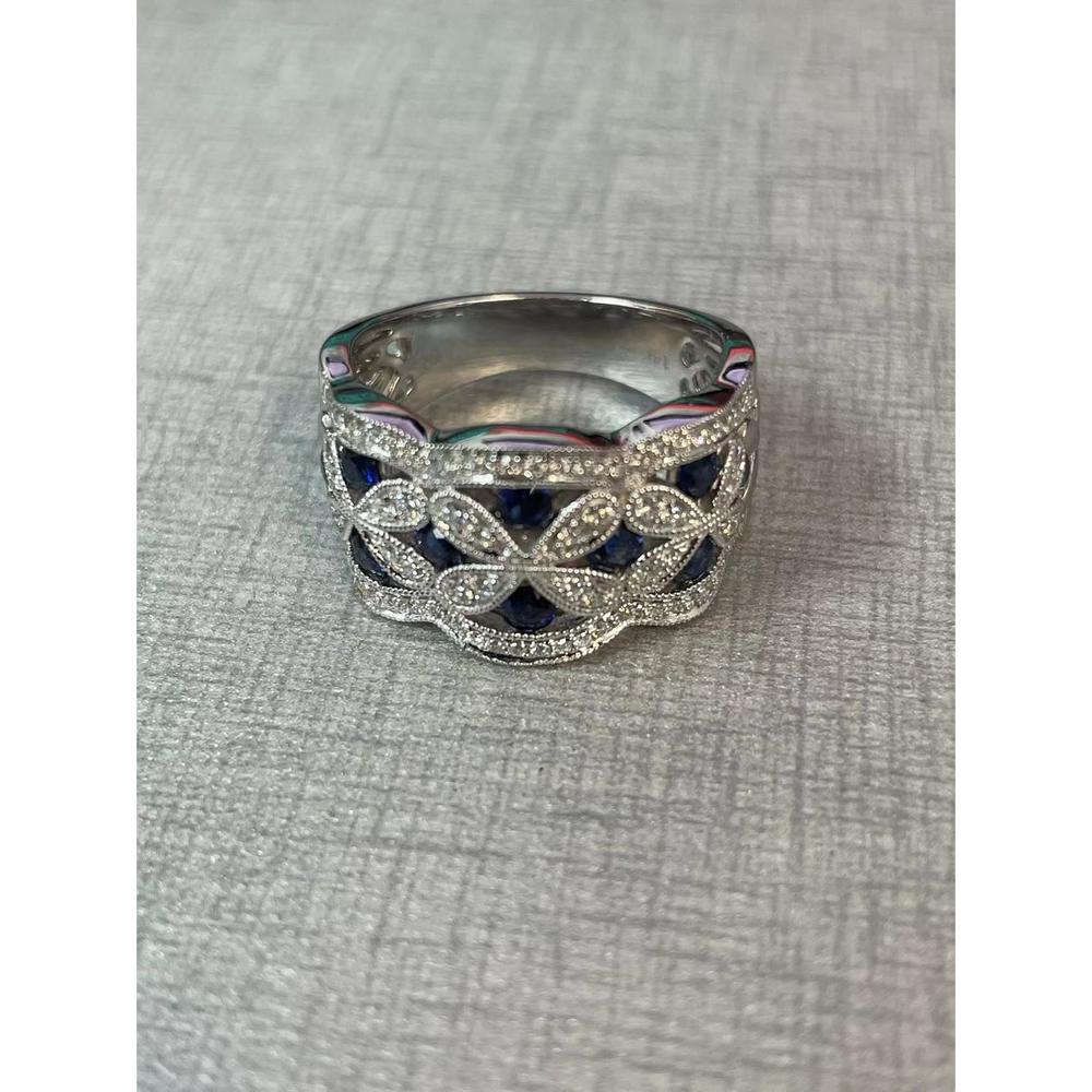 Roman & Jules - 18K White Gold Vintage Inspired Wedding Band with Round Diamonds and Ruby Accents - 0.38 Carat Total Diamond Weight, 0.71 Carat Total Ruby Weight