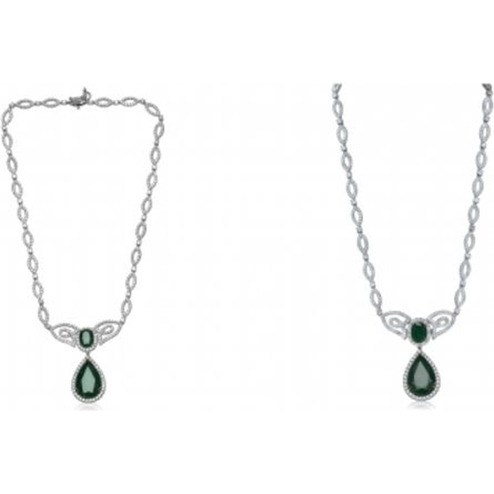 Roman & Jules - 18K White or Yellow Gold Pear-Shaped Emerald Halo Necklace with Round Diamonds - 6.81 Carat Total Gem Weight
