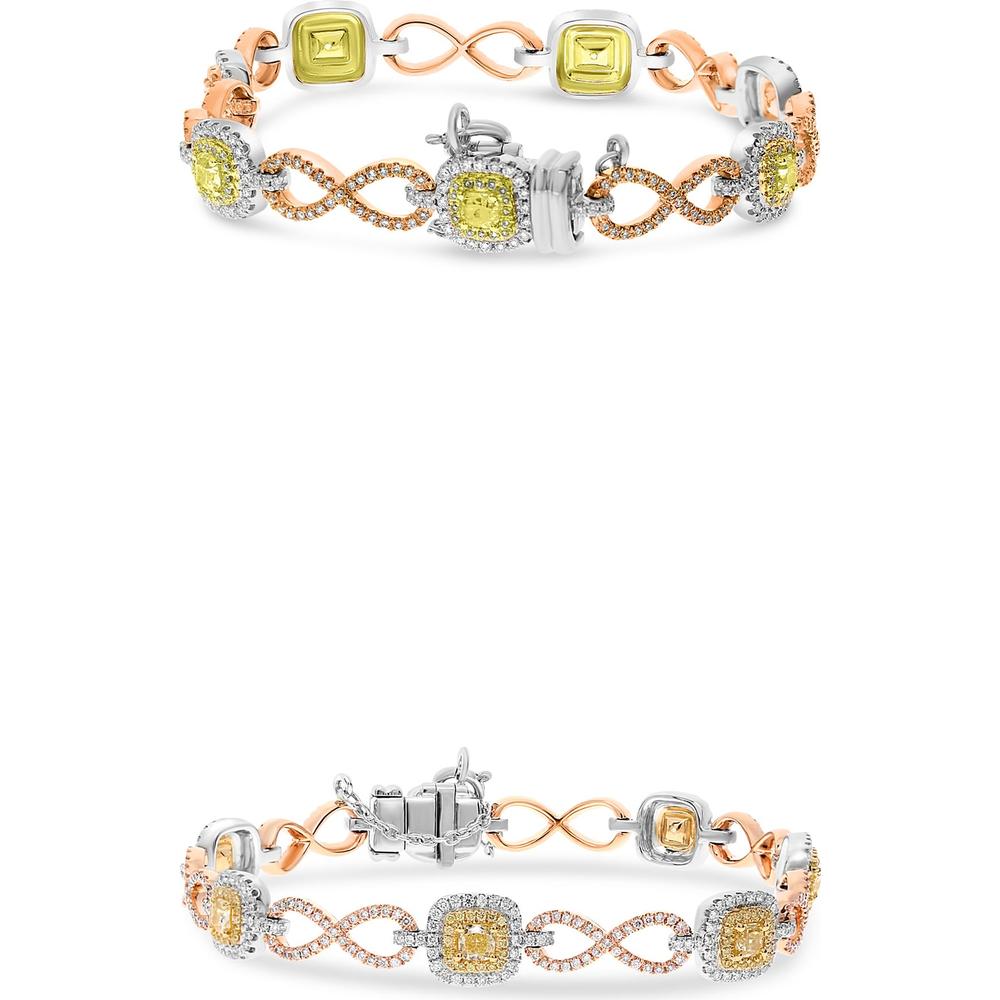 Roman & Jules - 18K White, Rose & Yellow Gold Bracelet with Fancy Yellow and Pink Diamonds - 1.47 Carat Total Diamond Weight