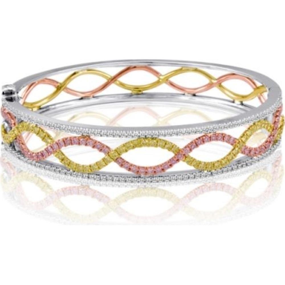 Roman & Jules - 18K White, Rose & Yellow Gold Overlapping Bangle with Round Diamonds - 2.86 Carat Total Diamond Weight