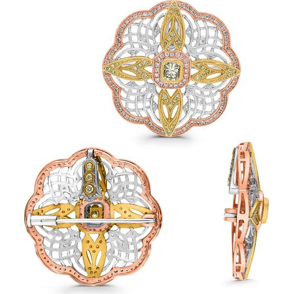 Roman & Jules - 18K White, Yellow, and Rose Gold Radiant Fancy Yellow Diamond Pendant with Pink and Round Diamonds - 1.44 Carat Total Diamond Weight