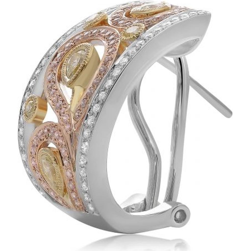 Roman & Jules - 18K White, Yellow, and Rose Gold Stud Earrings with Fancy Yellow, Pink, and White Diamonds - 1.08 Carat Total Diamond Weight