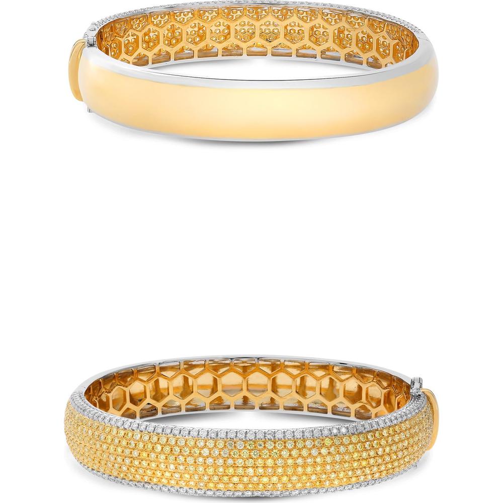 Roman & Jules - 18K Yellow and White Gold Diamond Pave Bangle with 1.53 Carat White Diamonds & 3.91 Carat Fancy Yellow Diamonds