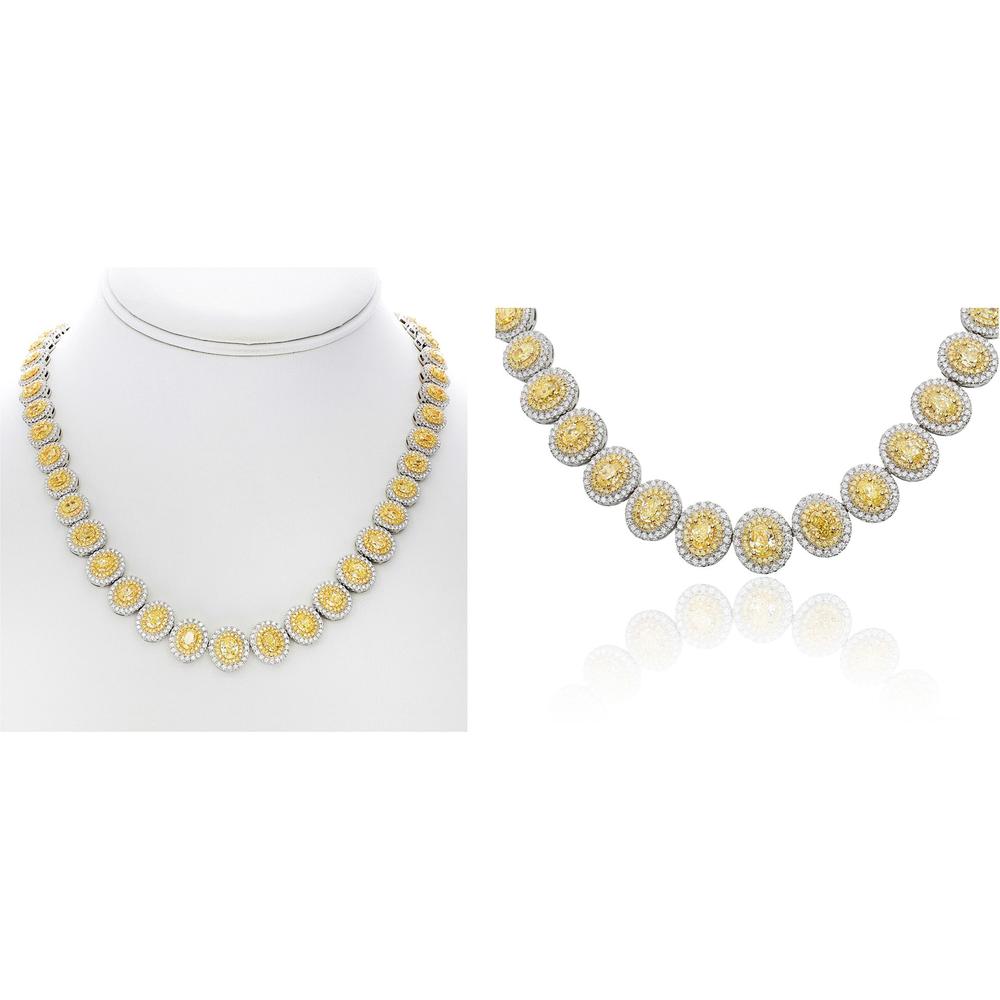 Roman & Jules - 18K Yellow and White Gold Oval Fancy Yellow Diamond Necklace with 5.37 Carat Total Diamond Weight