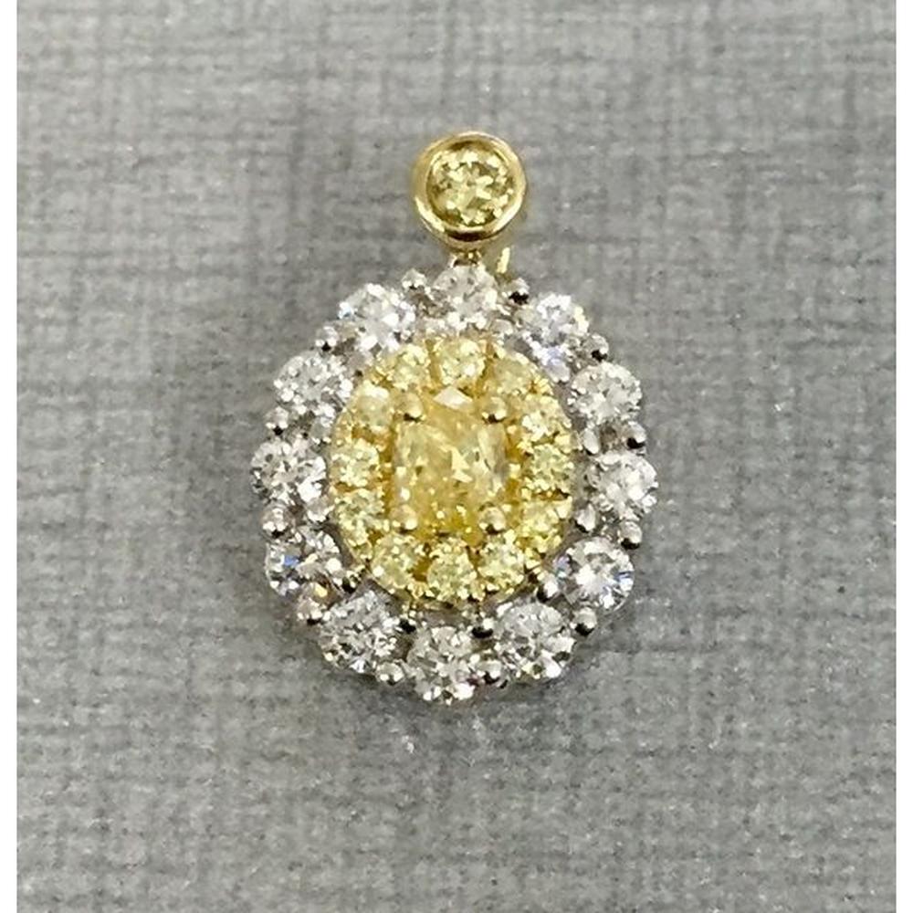 Roman & Jules - 18K Yellow and White Gold Pendant with Fancy Yellow Oval Diamond - 0.14 Carat Round Yellow Diamond and 0.35 Carat Round White Diamonds