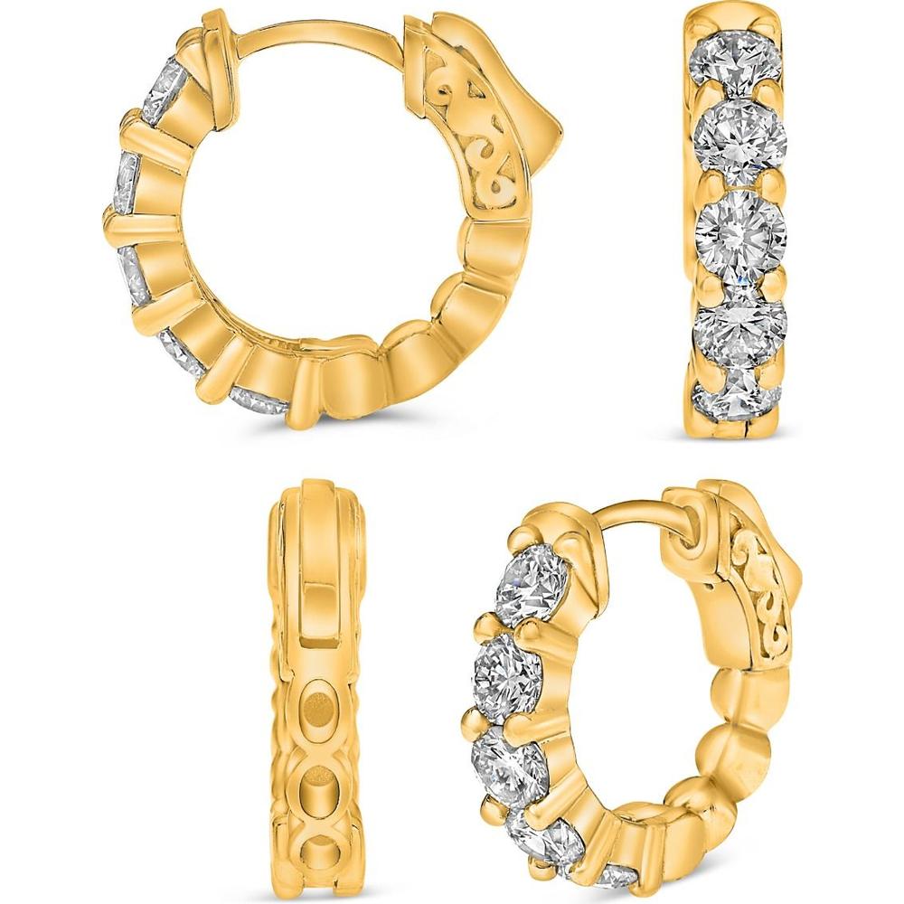 Roman & Jules - 18K Yellow Gold 5-Stone Hoop Earrings with Round Diamonds - 1.83 Carat Total Diamond Weight