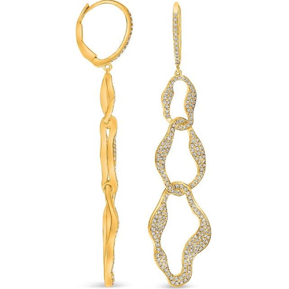 Roman & Jules - 18K Yellow Gold Abstract Drop Earrings with 1.16 Carat Total Round White Diamonds