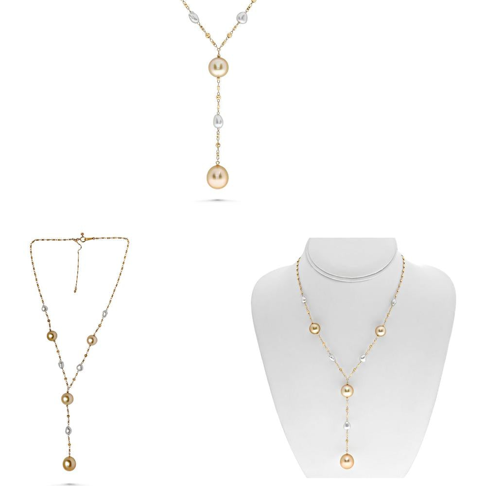 Roman & Jules - 18K Yellow Gold Adjustable Pearl Necklace - Elegant Pearl Pendant Design