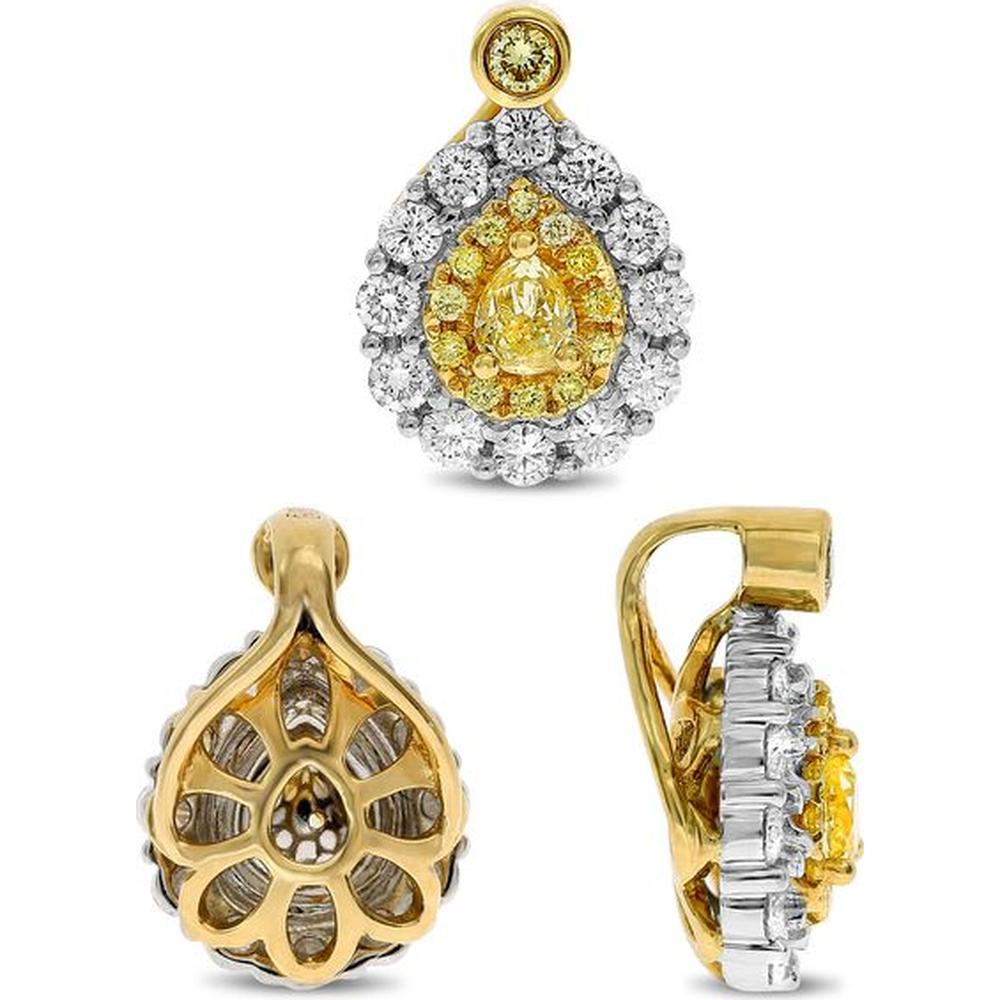 Roman & Jules - 18K Yellow Gold and White Gold Pear Shape Fancy Yellow Diamond Pendant with Round Diamonds - 0.66 Carat Total Diamond Weight