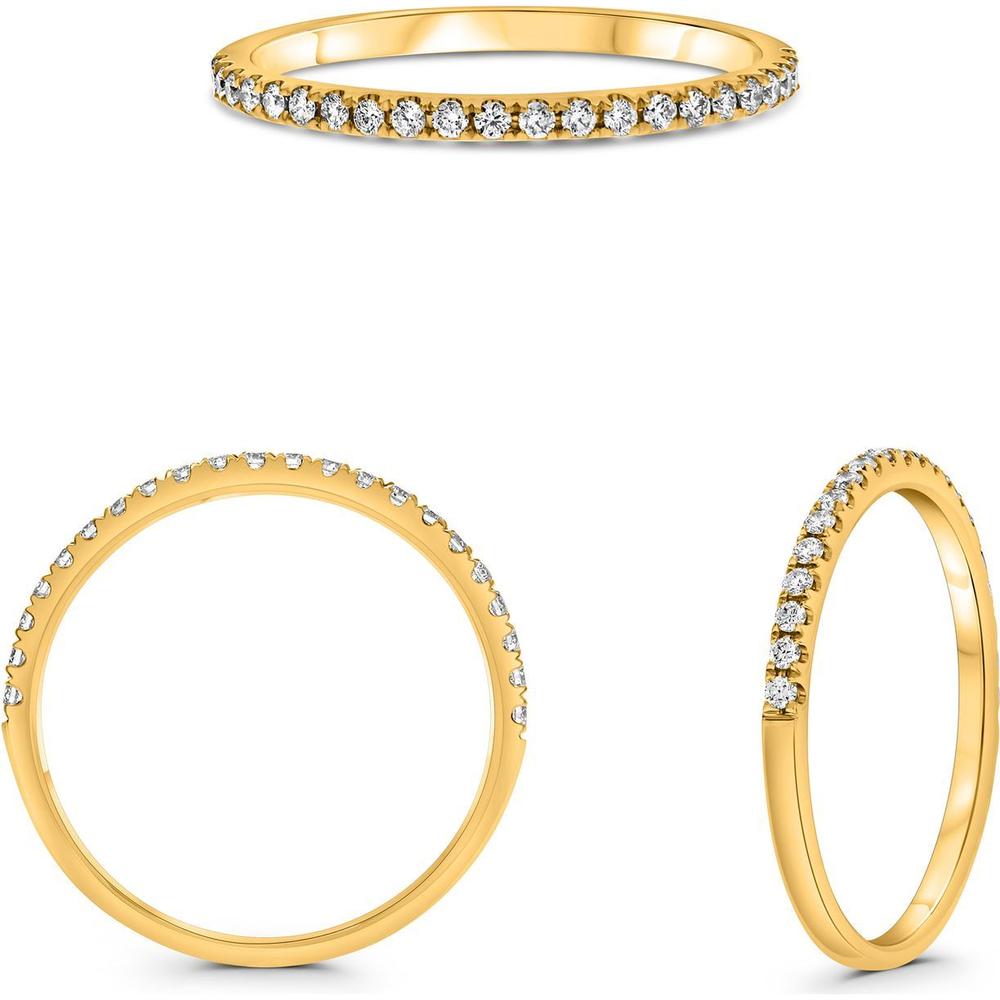 Roman & Jules - 18K Yellow Gold Band with Micropavé Set Round Diamonds - 0.18 Carat Total Diamond Weight
