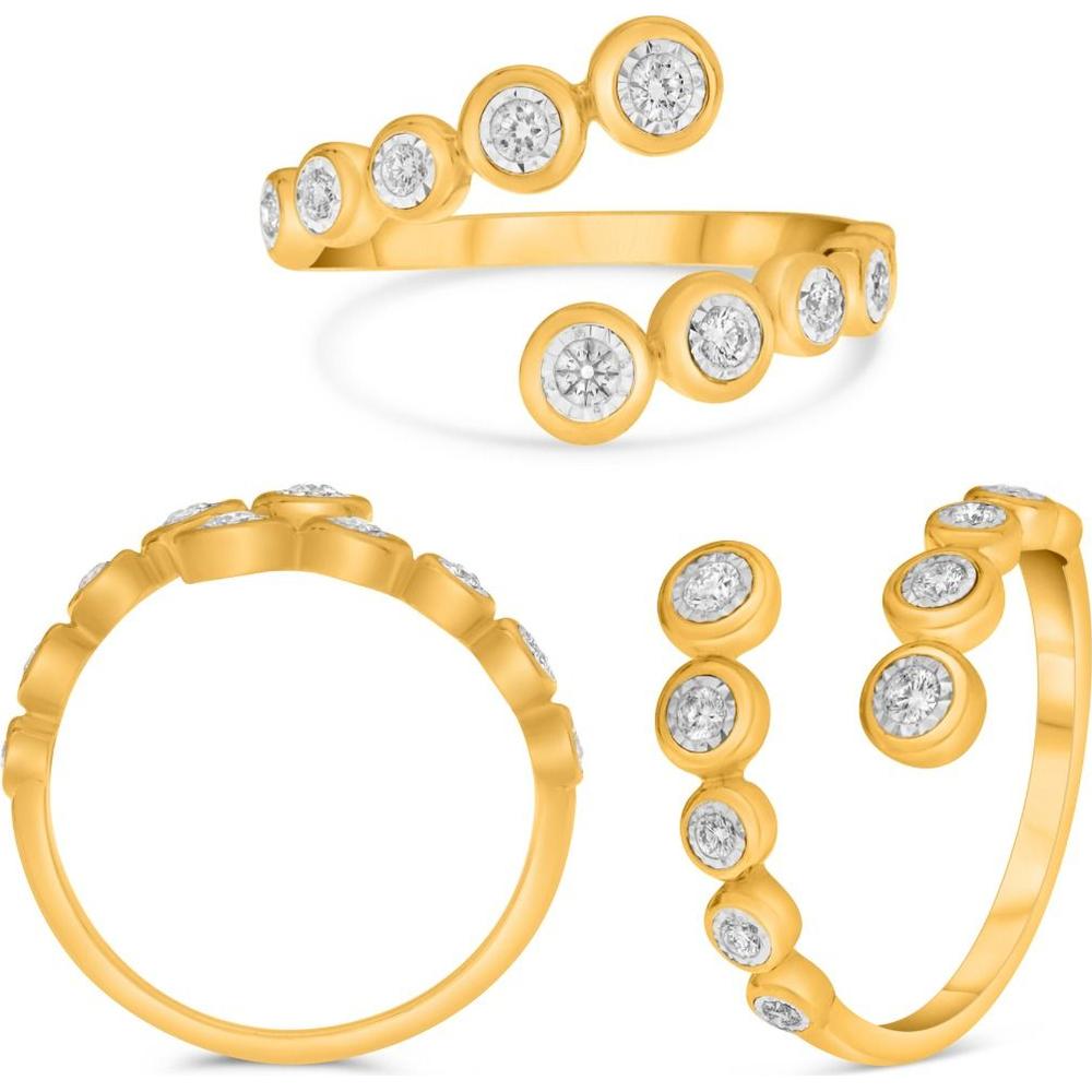 Roman & Jules - 18K Yellow Gold Bezel Bypass Ring with 0.18 Carat Round White Diamonds