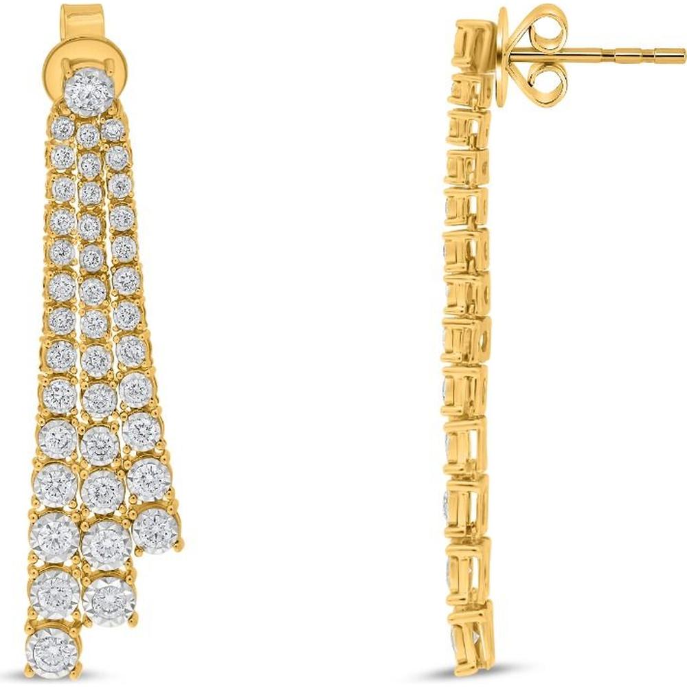 Roman & Jules - 18K Yellow Gold Cascading Round Diamond Earrings - 1.50 Carat Total Diamond Weight