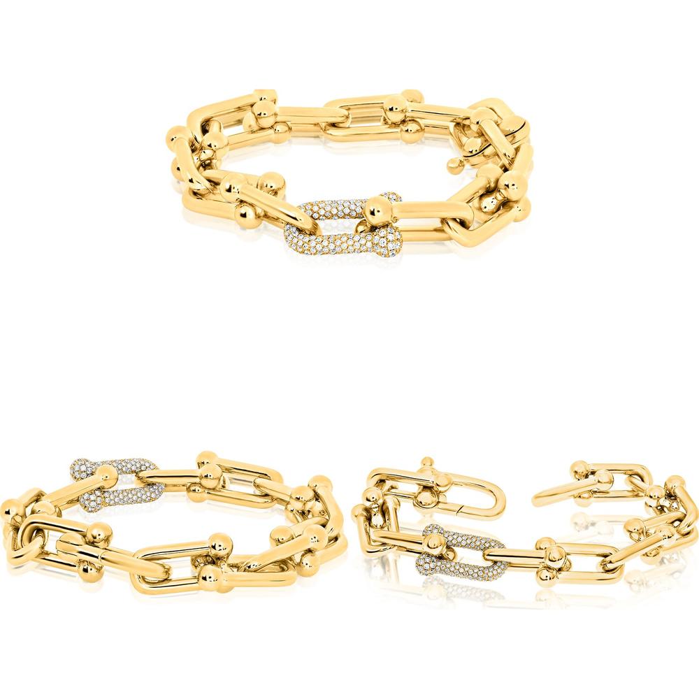 Roman & Jules - 18K Yellow Gold Chain Link Bracelet with Pavé Set Round Diamonds - 1.80 Carat Total Diamond Weight