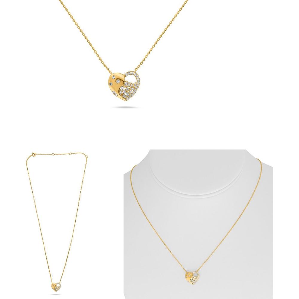 Roman & Jules - 18K Yellow Gold Cluster Heart Necklace with Baguette and Round Diamonds - 0.17 Carat Total Diamond Weight
