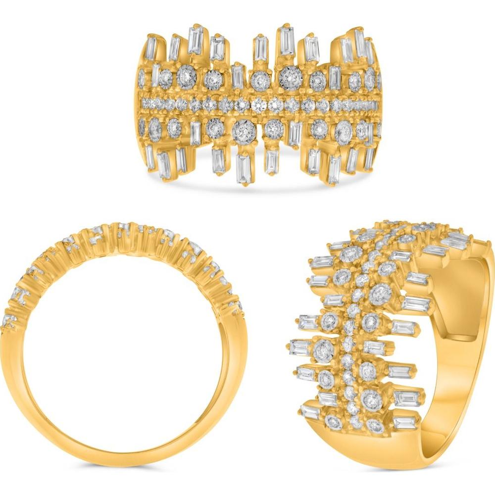 Roman & Jules - 18K Yellow Gold Clustered Diamond Ring with Round and Baguette Diamonds - 0.72 Carat Total Diamond Weight