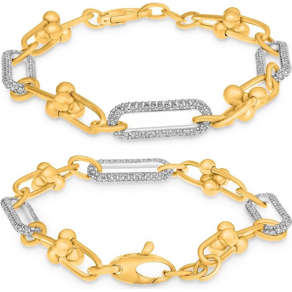 Roman & Jules - 18K Yellow Gold Diamond Chain Link Bracelet with White Diamond Accents - 1.85 Carat Total Diamond Weight