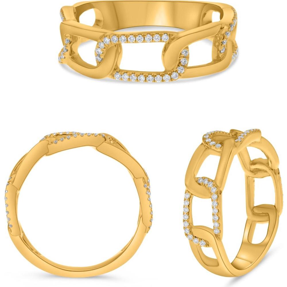 Roman & Jules - 18K Yellow Gold Diamond Chain Link Ring with Round Diamonds - 0.16 Carat Total Diamond Weight