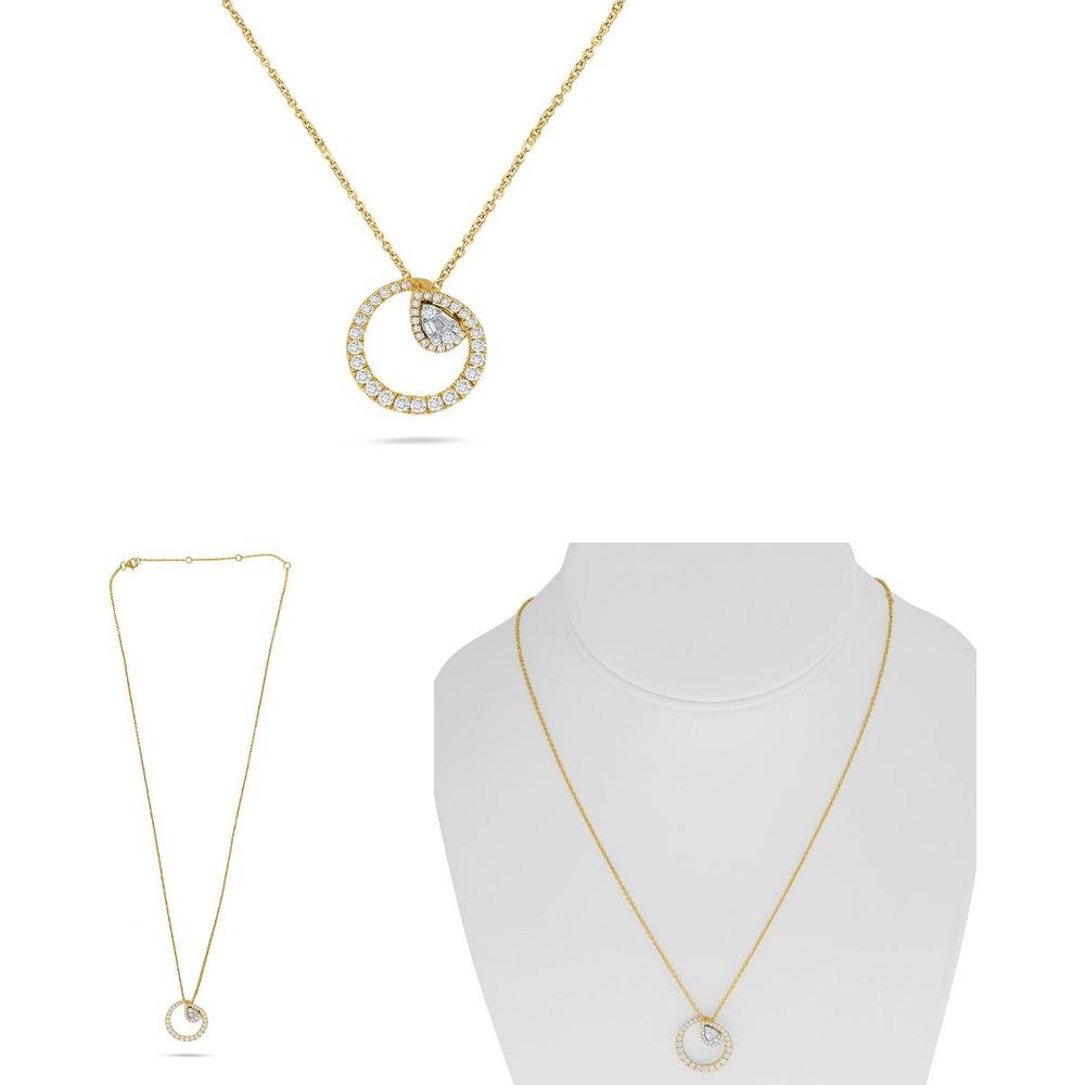 Roman & Jules - 18K Yellow Gold Diamond Circle and Cluster Necklace with Round and Baguette Diamonds - 0.53 Carat Total Diamond Weight