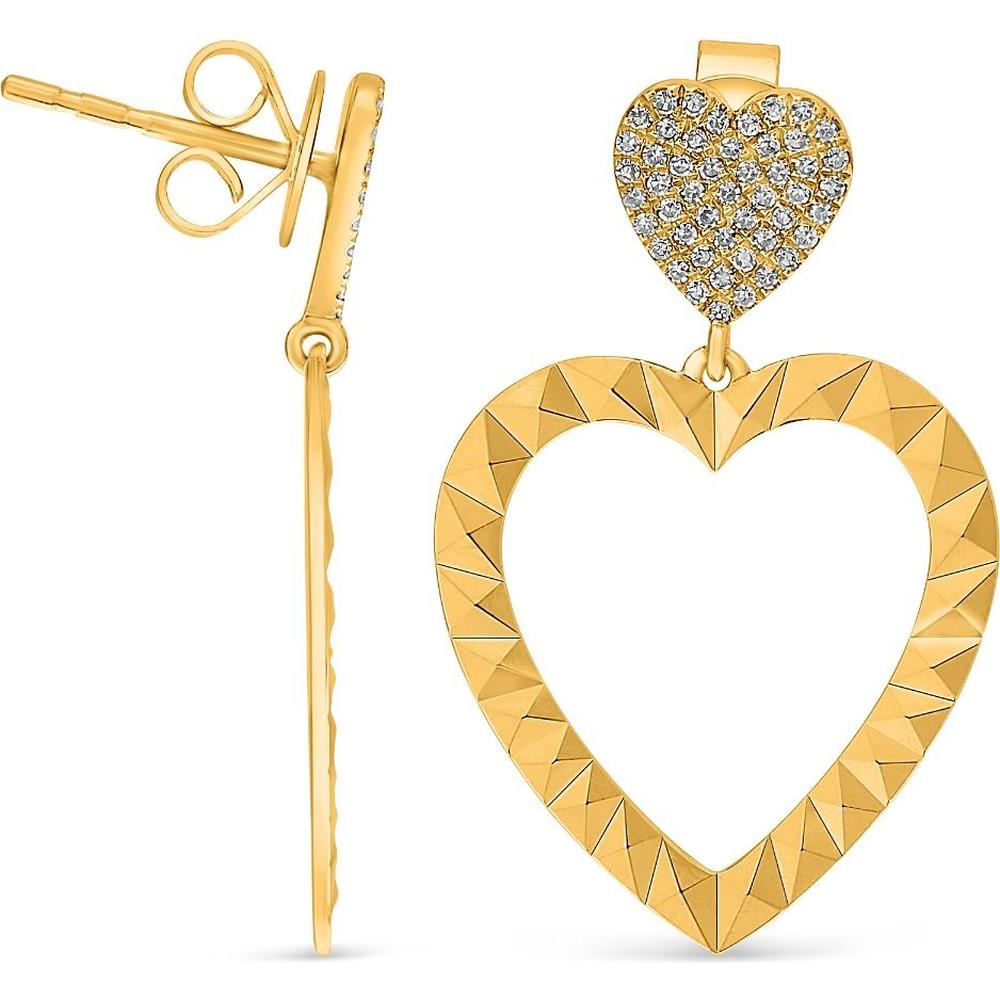 Roman & Jules - 18K Yellow Gold Drop Heart Earrings with 0.21 Carat Total Round Diamonds
