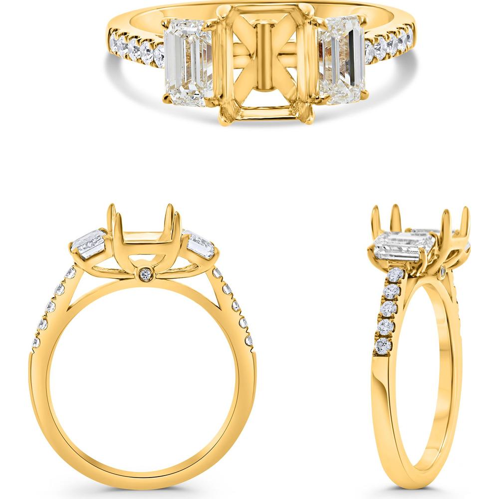 Roman & Jules - 18K Yellow Gold Emerald Cut Diamond Ring with Round Diamonds - 1.18 Carat Total Diamond Weight