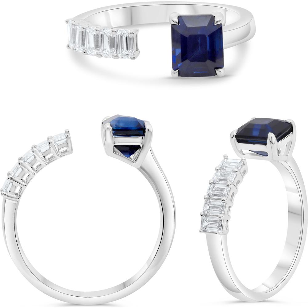 Roman & Jules - 18K Yellow Gold Emerald Cut Emerald Ring with Channel Set Diamonds - 2.12 Carat Emerald, 0.65 Carat Diamond Weight