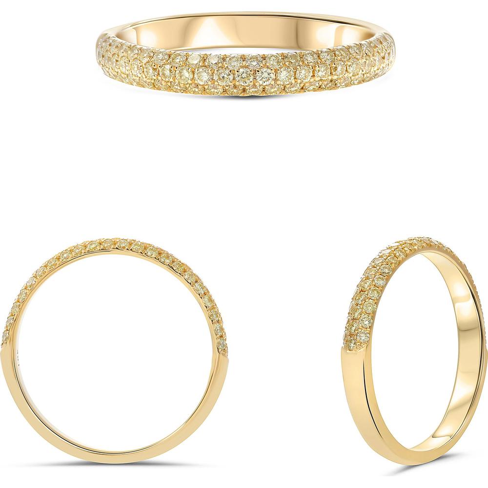 Roman & Jules - 18K Yellow Gold Fancy Yellow Diamond Band Ring with Micropavé Setting - 0.46 Carat Total Diamond Weight