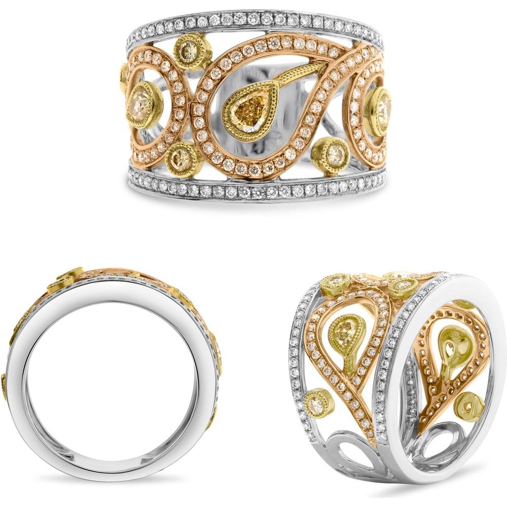 Roman & Jules - 18K Yellow Gold Fancy Yellow Diamond Pear-Shaped Ring with Round Diamond Accents - 1.30 Carat Total Diamond Weight
