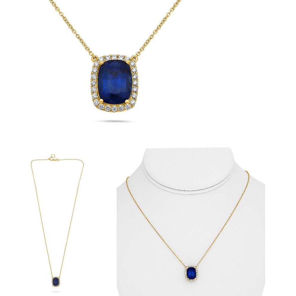 Roman & Jules - 18K Yellow Gold Halo Pendant Necklace with Cushion-Cut Sapphire - 4.18 Carat Total Sapphire Weight