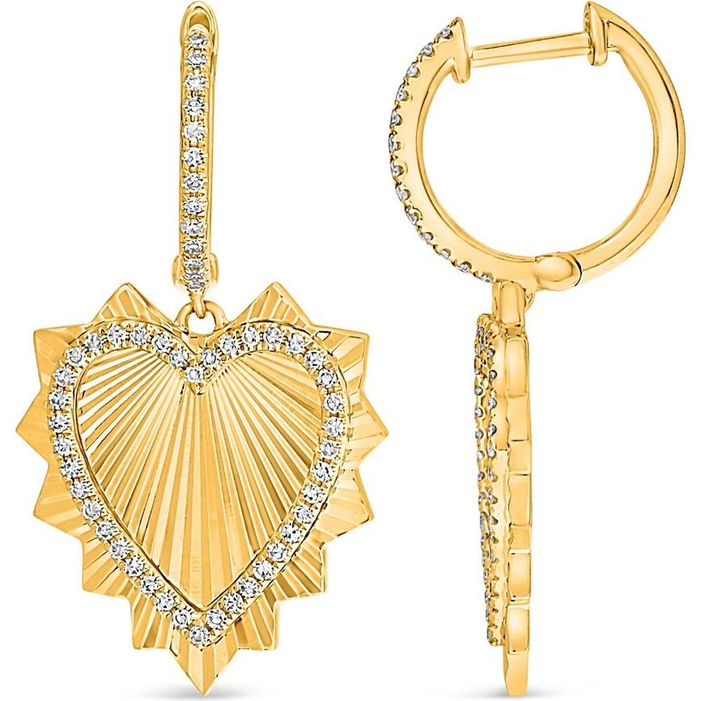 Roman & Jules - 18K Yellow Gold Heart Shaped Earrings with Round Diamonds - 0.28 Carat Total Diamond Weight